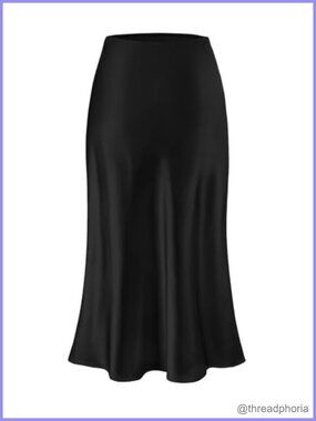 Women's Silk Satin Midi Skirt High Waist A-Line Long Skirt